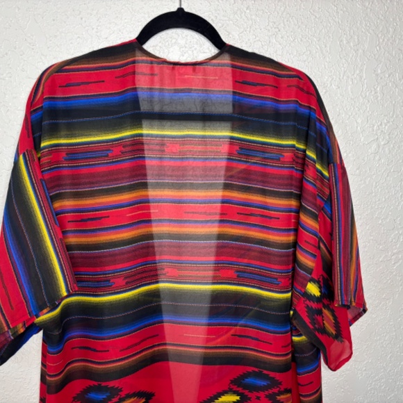 Turquoise Haven Red Black Native American Print Kimono Duster Women's Si… - Picture 6 of 11